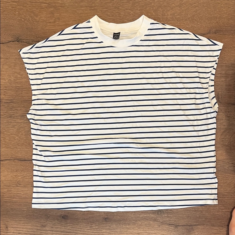 SHEIN White and Navy Striped Top